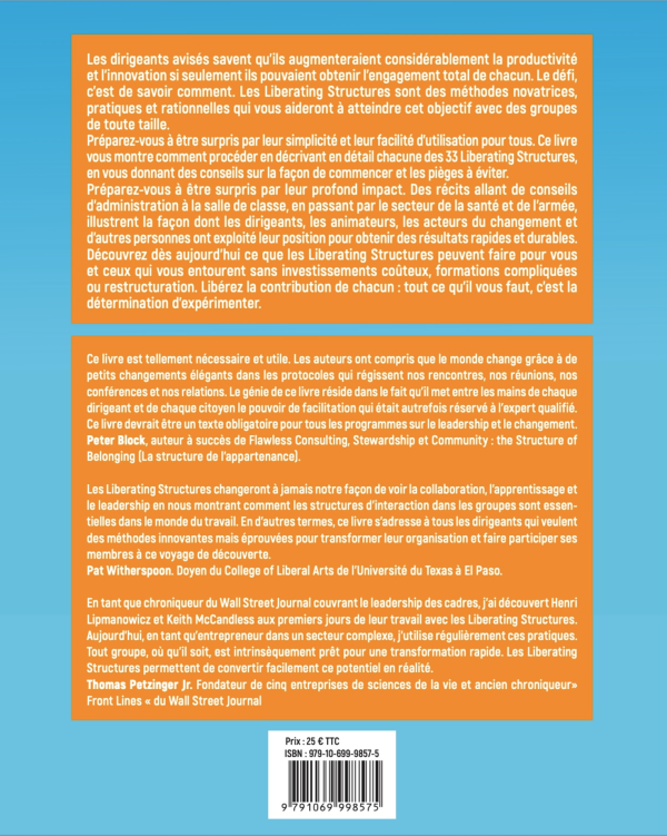 4ème de couverture du livre Liberating Structures